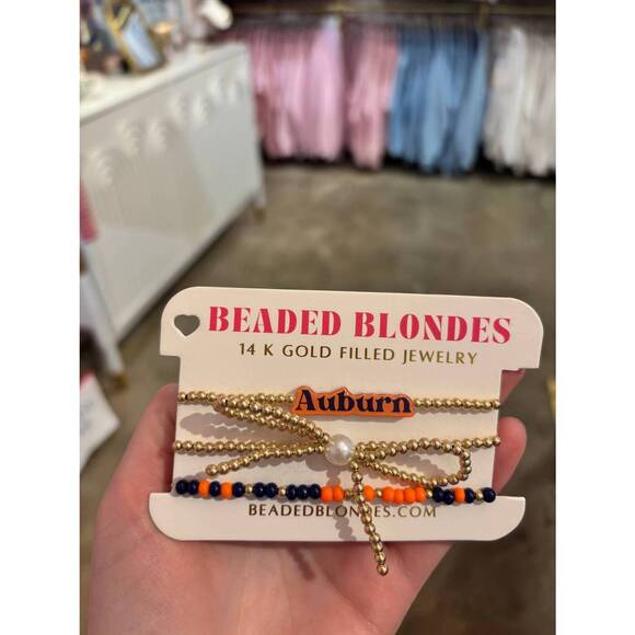 NEW BEADED BLONDES women's auburn gameday bow stack in multi - Picture 2 of 2